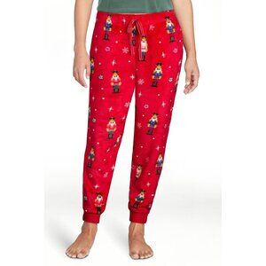 Joyspun Women's Plus Plush Sleep Jogger Pants SIZE 2X RED HOLIDAY PRINT NWT